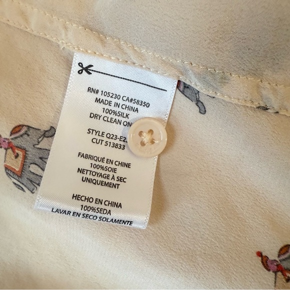 EQUIPMENT Silk Blouse Elephant India Novelty SMALL Beige - Picture 6 of 16